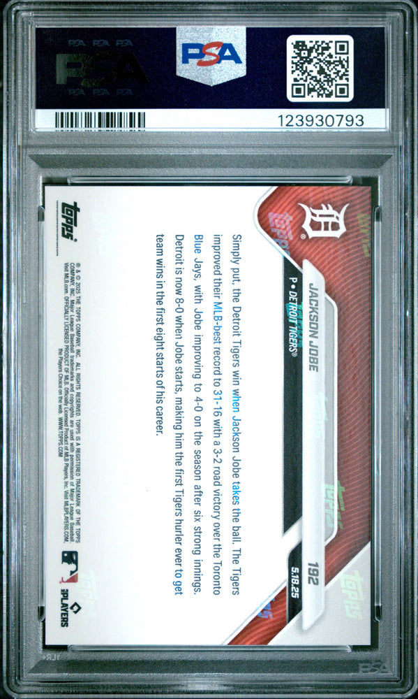Graded 2025 Topps Now Jackson Jobe #192 Rookie RC Baseball Card PSA 9 Mint (ONLINE ORDER ONLY)