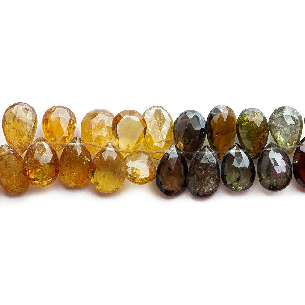 6-10mm Brown, Gold, Green Tourmaline Faceted Pear Beads 8 inch 62 beads (ONLINE ORDER ONLY)