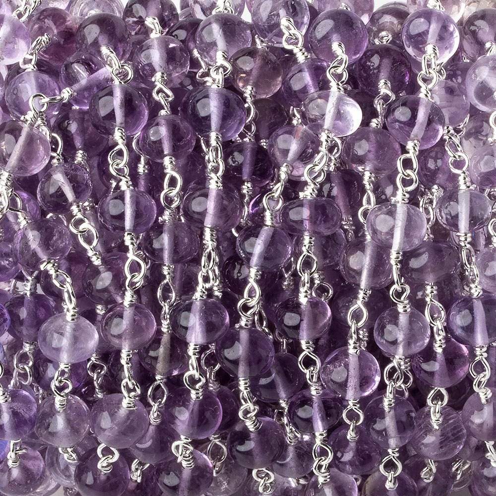 6-6.5mm Amethyst plain rondelles Silver plated Chain by the foot 27 beads per (ONLINE ORDER ONLY)