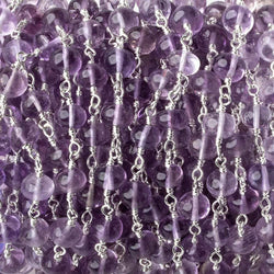 6-6.5mm Amethyst plain rondelles Silver plated Chain by the foot 27 beads per (ONLINE ORDER ONLY)