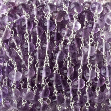 6-6.5mm Amethyst plain rondelles Silver plated Chain by the foot 27 beads per (ONLINE ORDER ONLY)