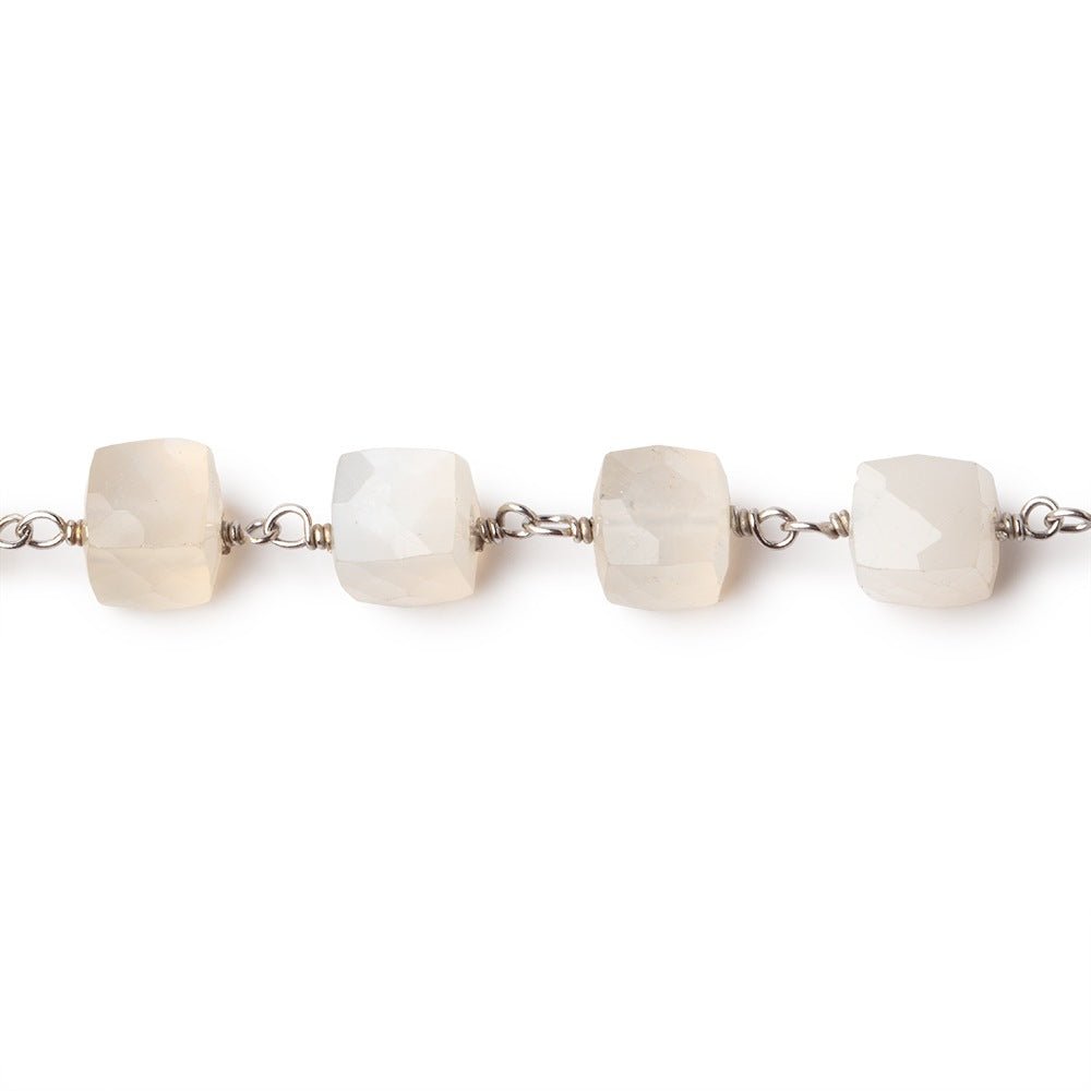 6-6.5mm Cream Moonstone Faceted Cubes on .925 Sterling Silver Chain (ONLINE ORDER ONLY)