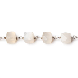 6-6.5mm Cream Moonstone Faceted Cubes on .925 Sterling Silver Chain (ONLINE ORDER ONLY)