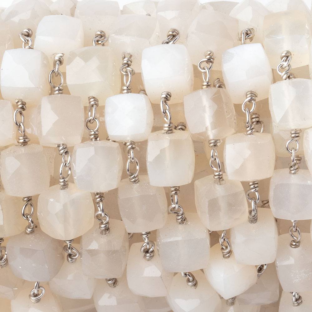 6-6.5mm Cream Moonstone Faceted Cubes on .925 Sterling Silver Chain (ONLINE ORDER ONLY)