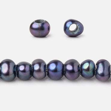 6-6.5mm Dark Purplish Blue Off Round 2.5mm Large Hole Pearls 15 inch 90 pieces (ONLINE ORDER ONLY)