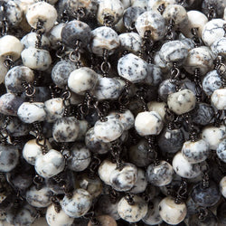 6-6.5mm Dendritic Opal facet rondelle Black Gold plated Chain by the foot 29pcs (ONLINE ORDER ONLY)