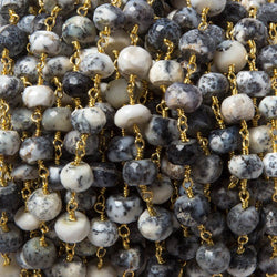 6-6.5mm Dendritic Opal faceted rondelle Gold plated Chain by the foot  29pcs (ONLINE ORDER ONLY)