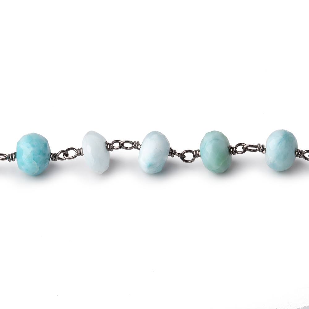 6-6.5mm Larimar faceted rondelle Black Gold .925 Silver Chain by the foot 32 pieces (ONLINE ORDER ONLY)