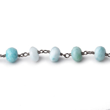 6-6.5mm Larimar faceted rondelle Black Gold .925 Silver Chain by the foot 32 pieces (ONLINE ORDER ONLY)