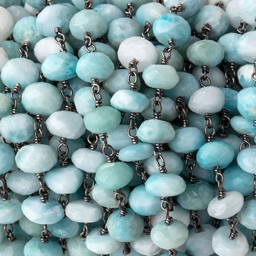 6-6.5mm Larimar faceted rondelle Black Gold .925 Silver Chain by the foot 32 pieces (ONLINE ORDER ONLY)