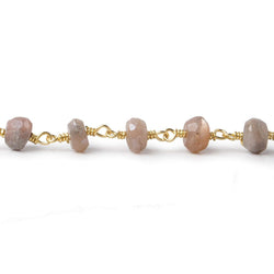 6-6.5mm Mystic Angel Skin Peach Moonstone faceted rondelle Gold Chain by the foot 25 pcs (ONLINE ORDER ONLY)