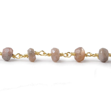 6-6.5mm Mystic Angel Skin Peach Moonstone faceted rondelle Gold Chain by the foot 25 pcs (ONLINE ORDER ONLY)
