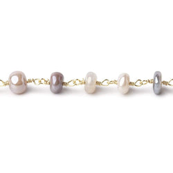 6-6.5mm Mystic Multi Moonstone Plain Rondelles on Gold Plated Chain by the Foot (ONLINE ORDER ONLY)