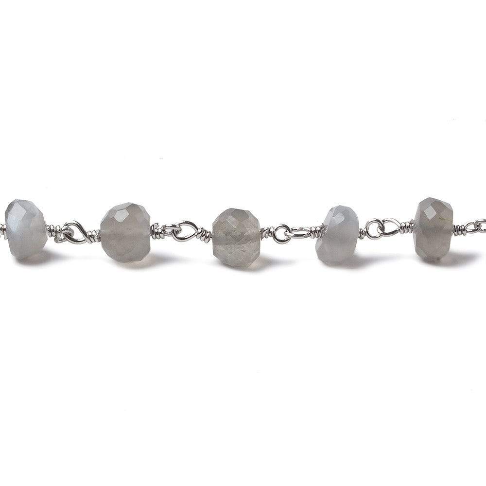 6-6.5mm Platinum Grey Moonstone rondelle Silver Chain by the foot 30 pieces (ONLINE ORDER ONLY)