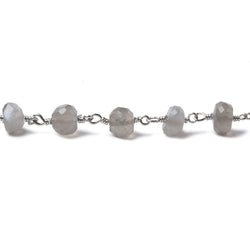 6-6.5mm Platinum Grey Moonstone rondelle Silver Chain by the foot 30 pieces (ONLINE ORDER ONLY)