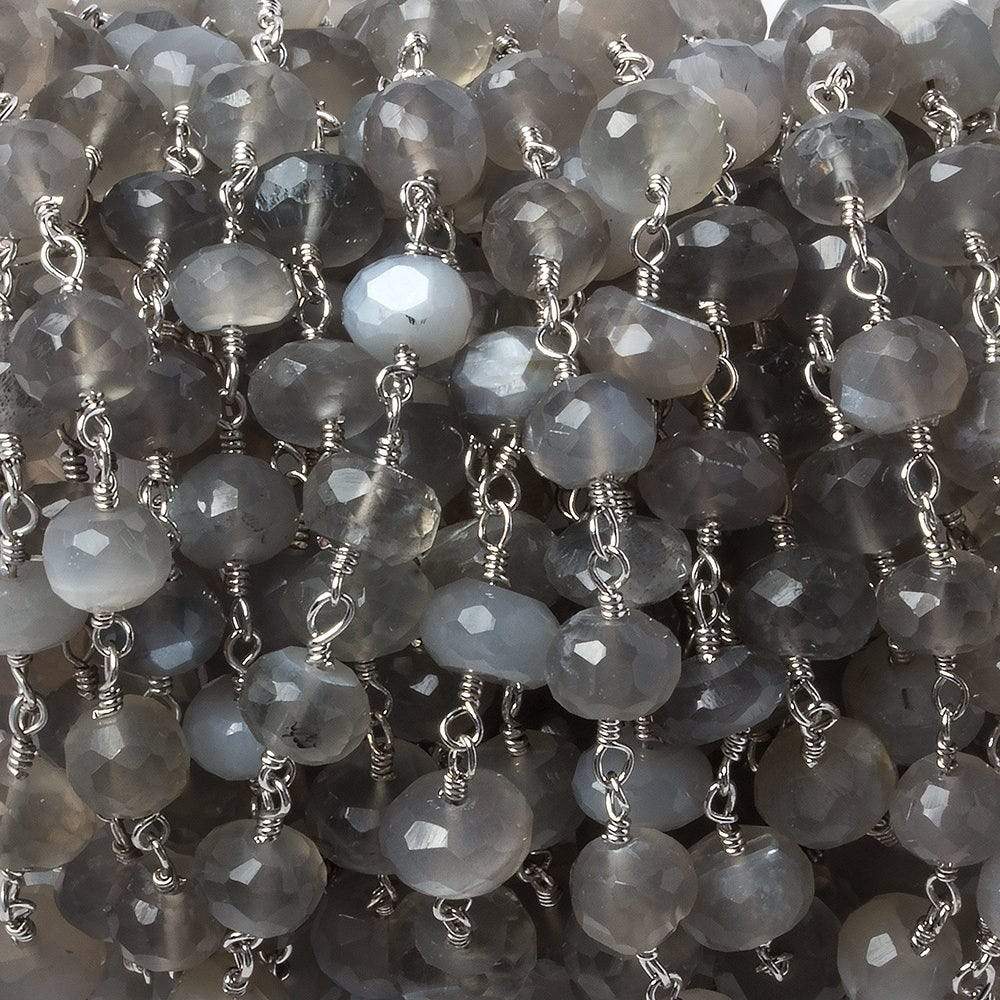 6-6.5mm Platinum Grey Moonstone rondelle Silver Chain by the foot 30 pieces (ONLINE ORDER ONLY)