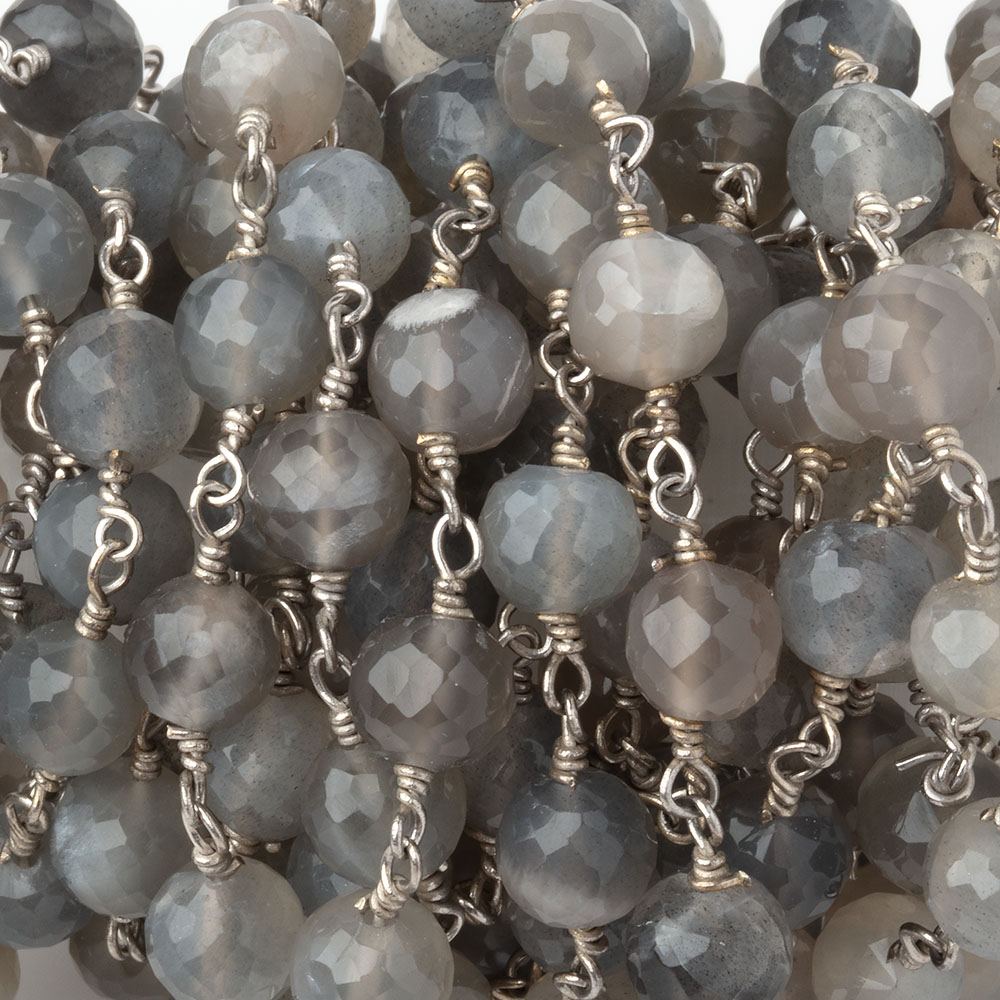 6-6.5mm Platinum Moonstone Faceted Rounds on .925 Silver Chain (ONLINE ORDER ONLY)