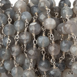 6-6.5mm Platinum Moonstone Faceted Rounds on .925 Silver Chain (ONLINE ORDER ONLY)
