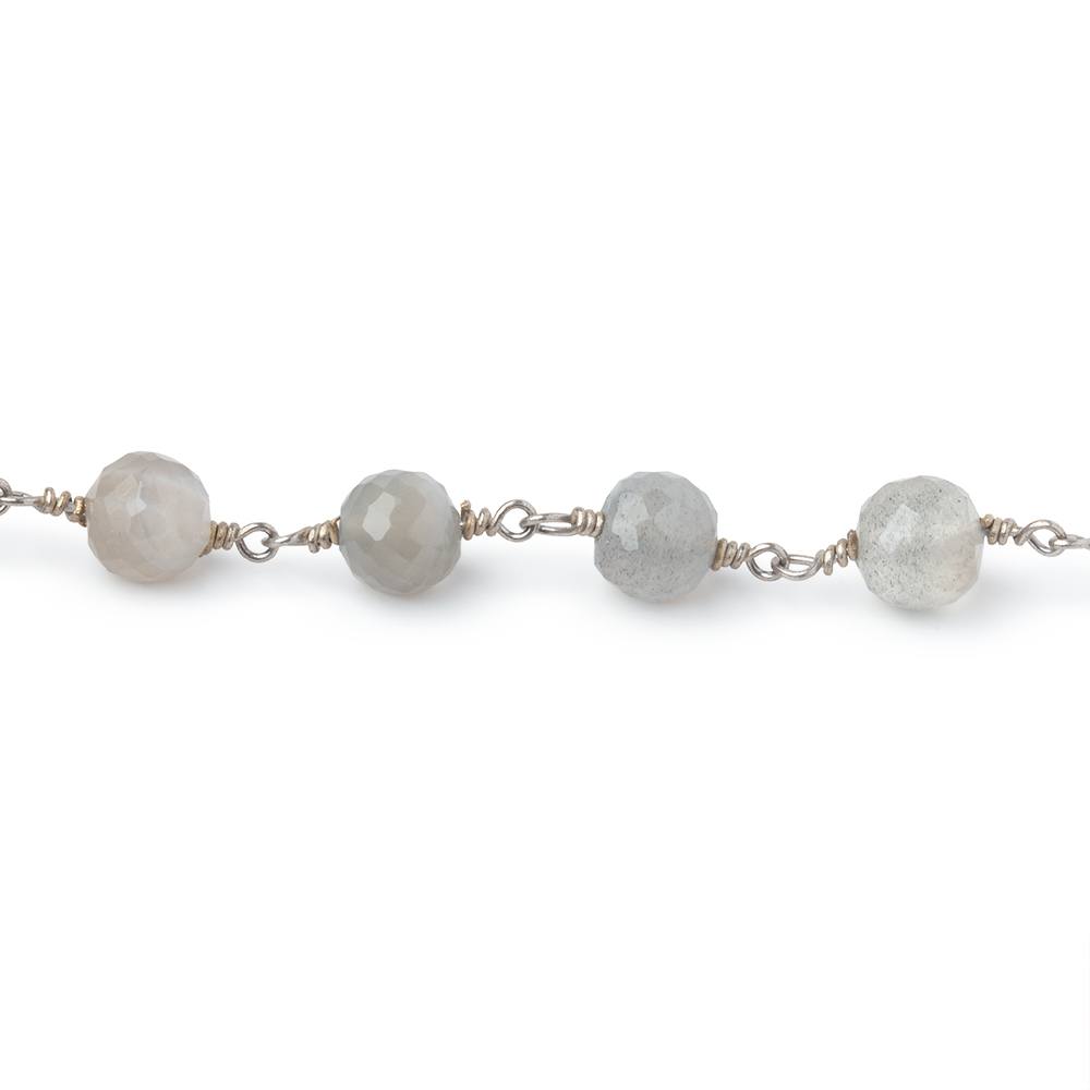 6-6.5mm Platinum Moonstone Faceted Rounds on .925 Silver Chain (ONLINE ORDER ONLY)
