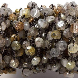 6-6.5mm Sagenitic Quartz plain coin Black Gold plated Chain by the foot 26pcs (ONLINE ORDER ONLY)