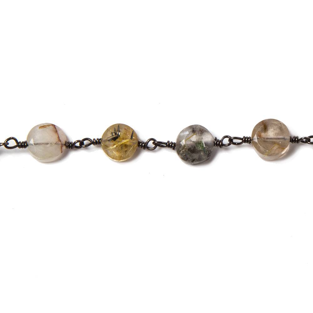 6-6.5mm Sagenitic Quartz plain coin Black Gold plated Chain by the foot 26pcs (ONLINE ORDER ONLY)