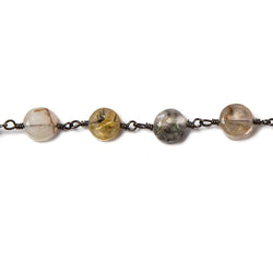 6-6.5mm Sagenitic Quartz plain coin Black Gold plated Chain by the foot 26pcs (ONLINE ORDER ONLY)