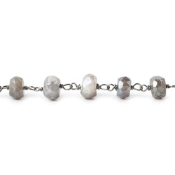 6-6.5mm Silver Mystic Grey Moonstone faceted rondelle Black Gold .925 Silver Chain by the foot 35 beads (ONLINE ORDER ONLY)