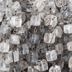 6-6.5mm Tourmalinated Quartz Faceted Cubes on Sterling Silver Chain (ONLINE ORDER ONLY)