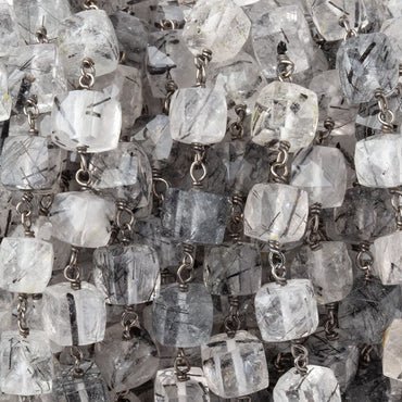6-6.5mm Tourmalinated Quartz Faceted Cubes on Sterling Silver Chain (ONLINE ORDER ONLY)