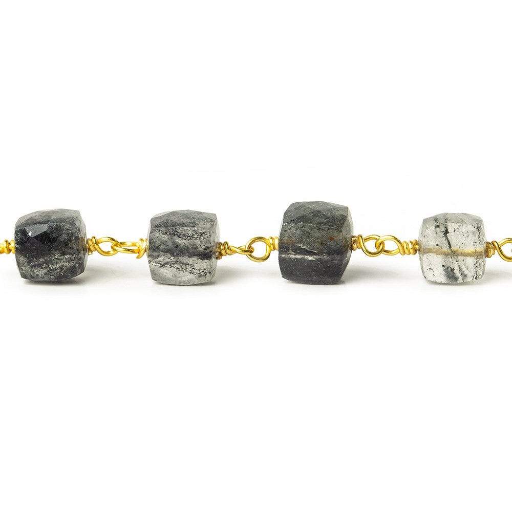 6-7.5mm Black Tourmalinated Quartz faceted cube Vermeil Chain by the foot (ONLINE ORDER ONLY)