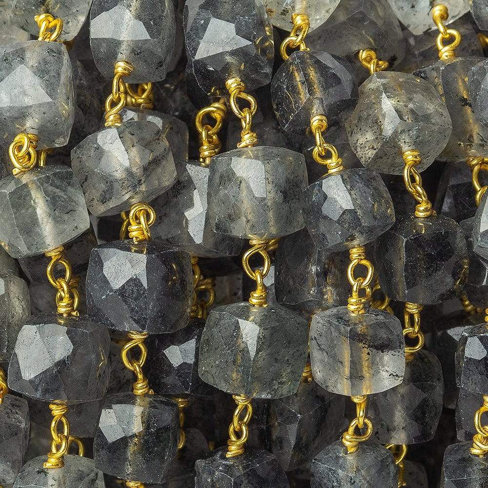 6-7.5mm Black Tourmalinated Quartz faceted cube Vermeil Chain by the foot (ONLINE ORDER ONLY)