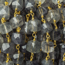 6-7.5mm Black Tourmalinated Quartz faceted cube Vermeil Chain by the foot (ONLINE ORDER ONLY)