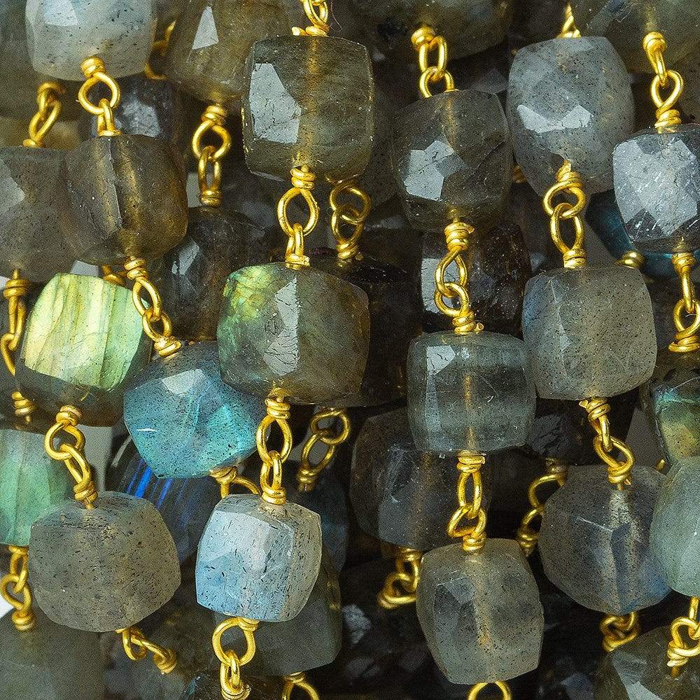 6-7.5mm Labradorite faceted cube Vermeil Chain by the foot (ONLINE ORDER ONLY)