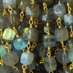 6-7.5mm Labradorite faceted cube Vermeil Chain by the foot (ONLINE ORDER ONLY)