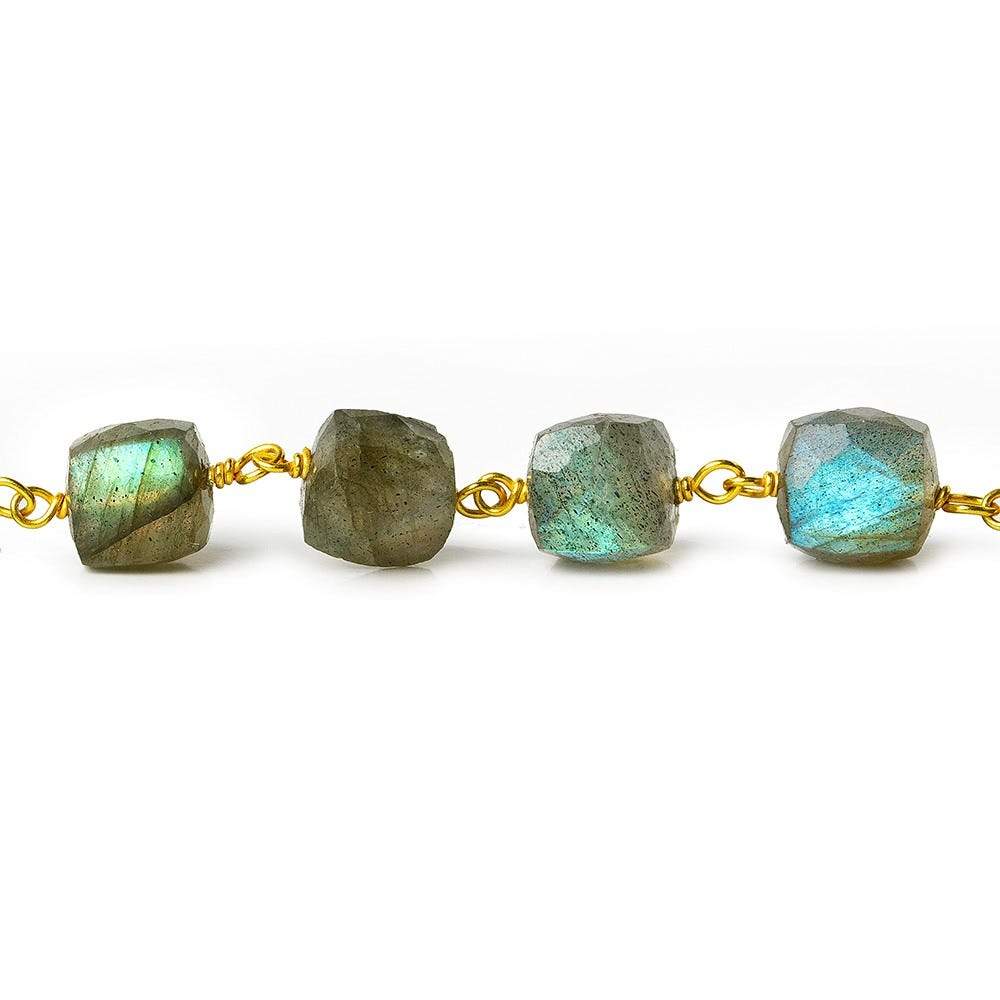 6-7.5mm Labradorite faceted cube Vermeil Chain by the foot (ONLINE ORDER ONLY)