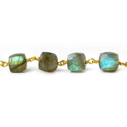 6-7.5mm Labradorite faceted cube Vermeil Chain by the foot (ONLINE ORDER ONLY)