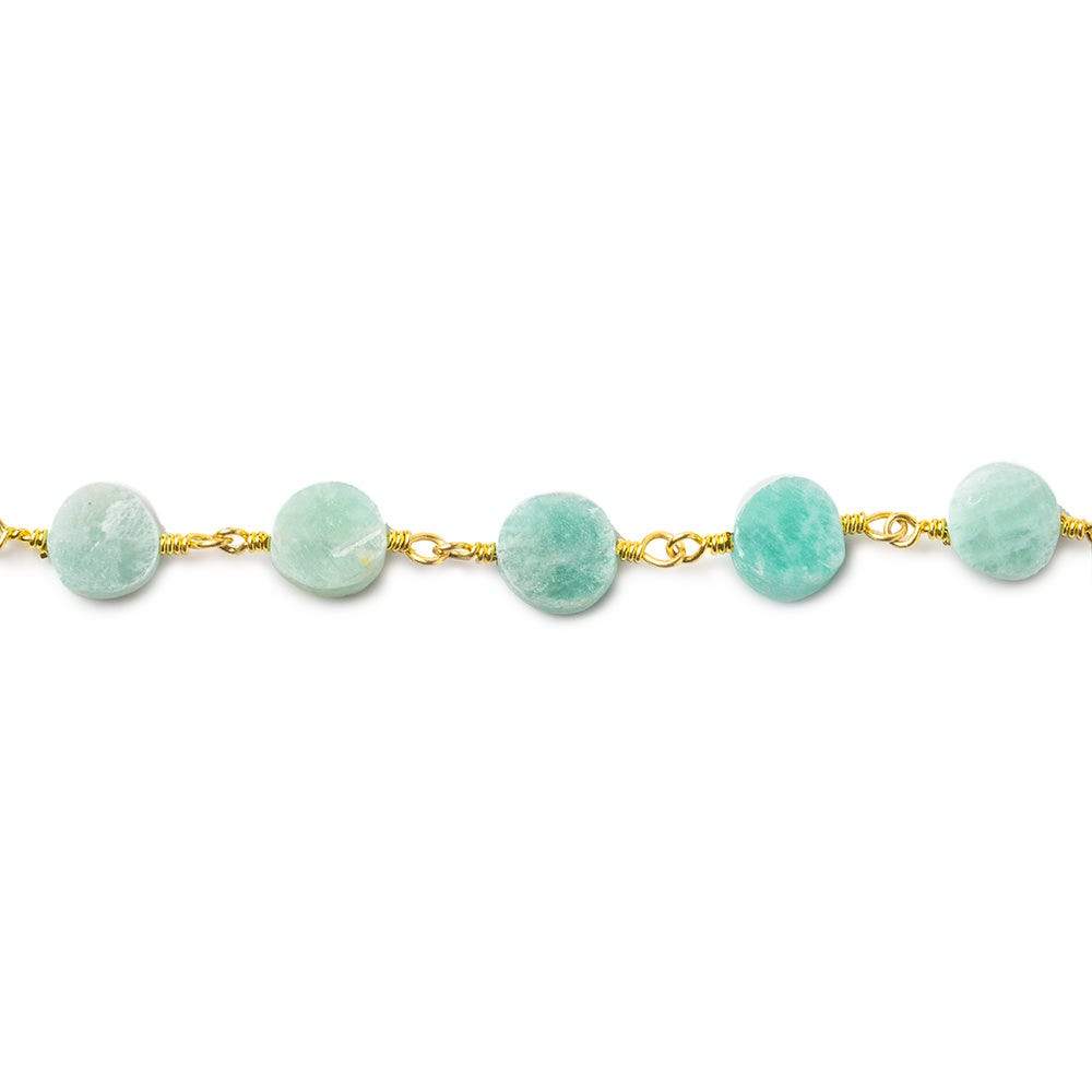 6-7mm Amazonite plain coin Gold plated Chain by the foot 22 beads (ONLINE ORDER ONLY)
