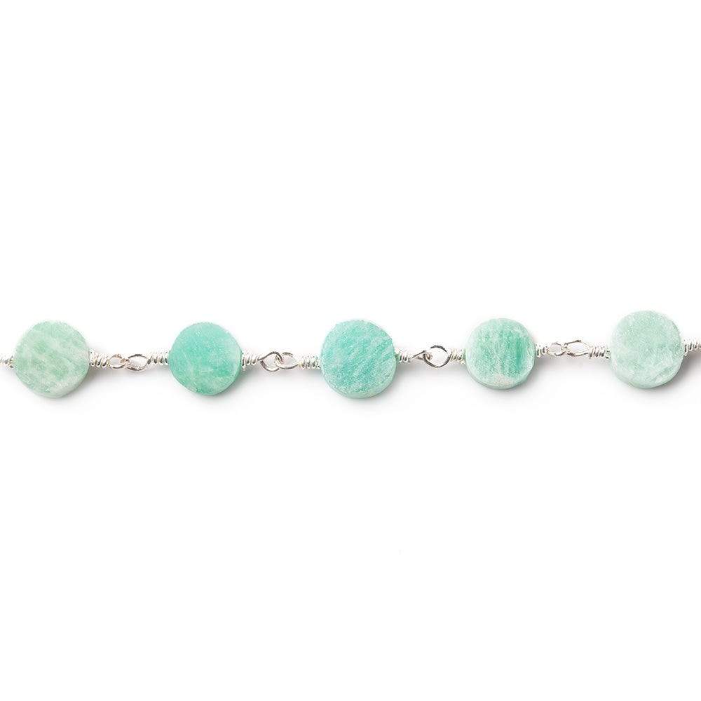 6-7mm Matte Amazonite plain coin Silver plated Chain by the foot 22 beads (ONLINE ORDER ONLY)