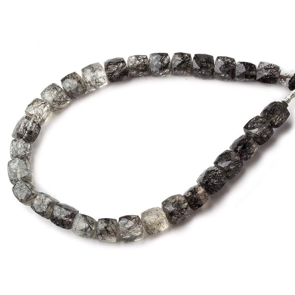 6-7mm Black Tourmalinated Quartz Faceted Cubes 8 inch 28 beads A (ONLINE ORDER ONLY)