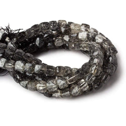 6-7mm Black Tourmalinated Quartz Faceted Cubes 8 inch 28 beads A (ONLINE ORDER ONLY)