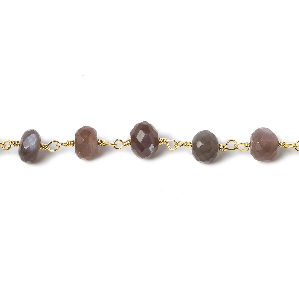 6-7mm Chocolate Moonstone rondelle Gold Chain by the foot 28 pieces (ONLINE ORDER ONLY)