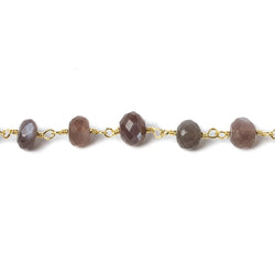 6-7mm Chocolate Moonstone rondelle Gold Chain by the foot 28 pieces (ONLINE ORDER ONLY)