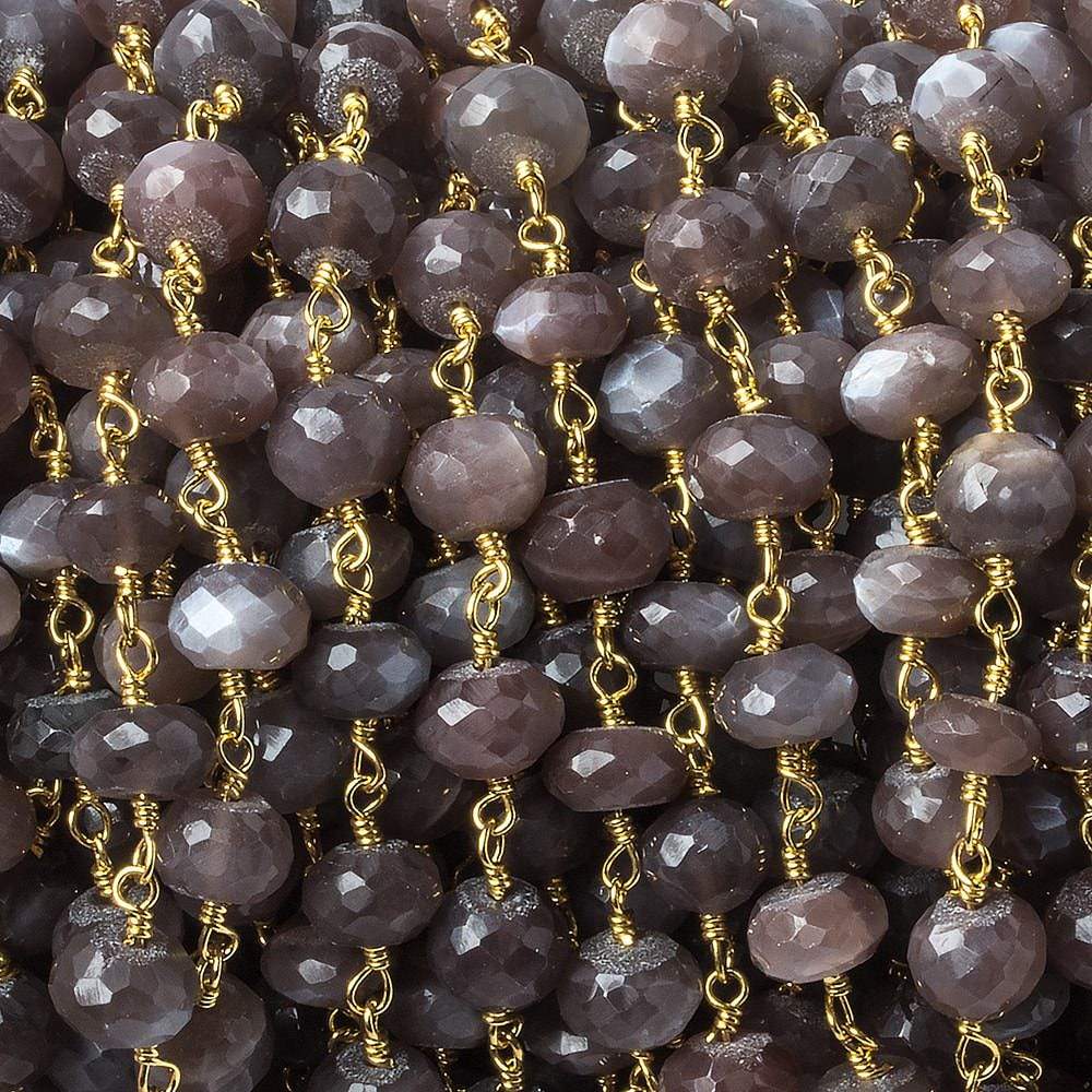 6-7mm Chocolate Moonstone rondelle Gold Chain by the foot 28 pieces (ONLINE ORDER ONLY)