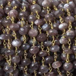 6-7mm Chocolate Moonstone rondelle Gold Chain by the foot 28 pieces (ONLINE ORDER ONLY)