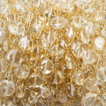 6-7mm Citrine plain coin Gold Chain by the foot (ONLINE ORDER ONLY)