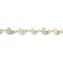 6-7mm Matte Beryl & Aqua rondelle Gold Chain by the foot 30 pieces (ONLINE ORDER ONLY)