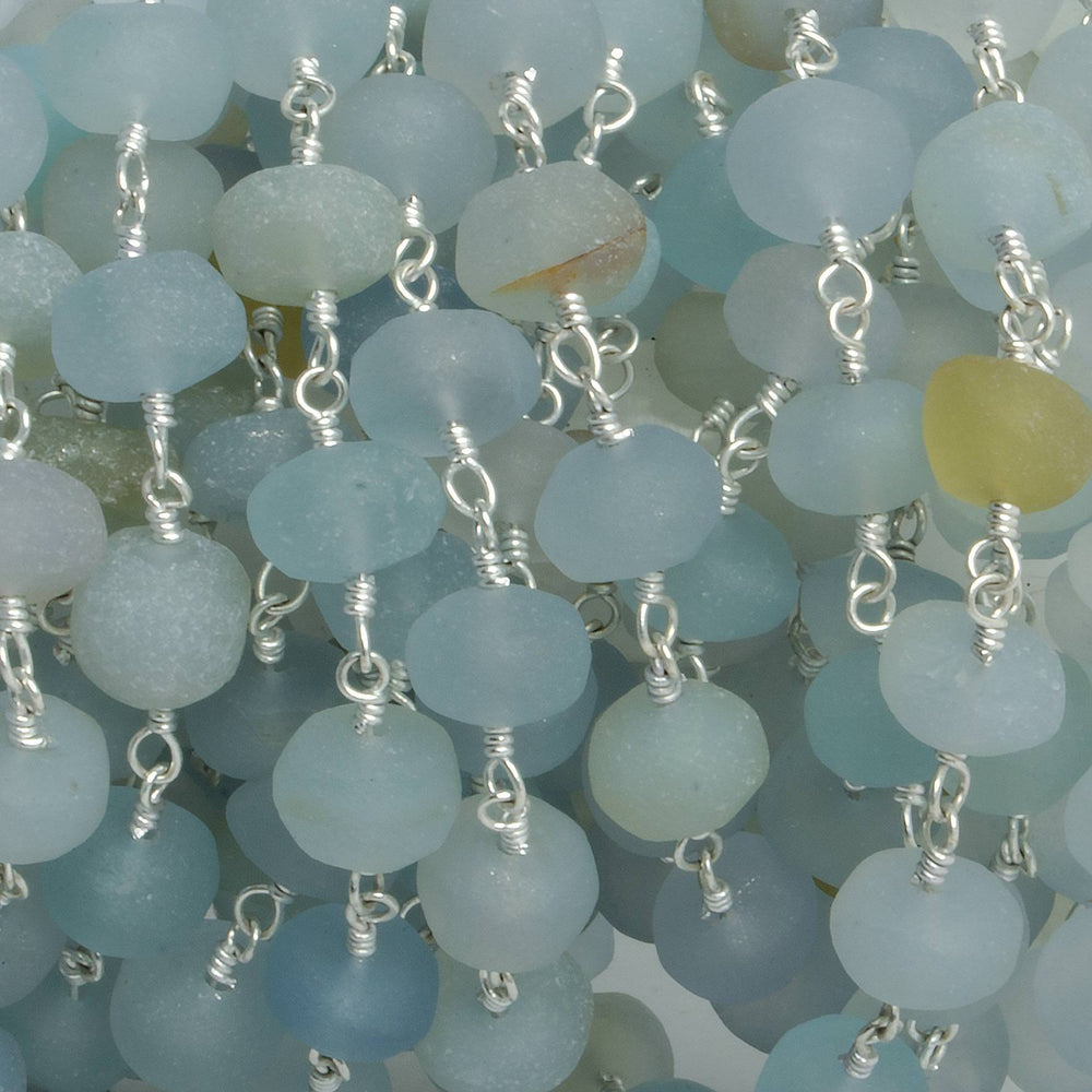 6-7mm Matte Beryl & Aqua rondelle Silver Chain by the foot 30 pieces (ONLINE ORDER ONLY)