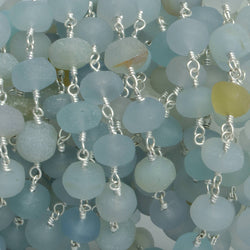 6-7mm Matte Beryl & Aqua rondelle Silver Chain by the foot 30 pieces (ONLINE ORDER ONLY)