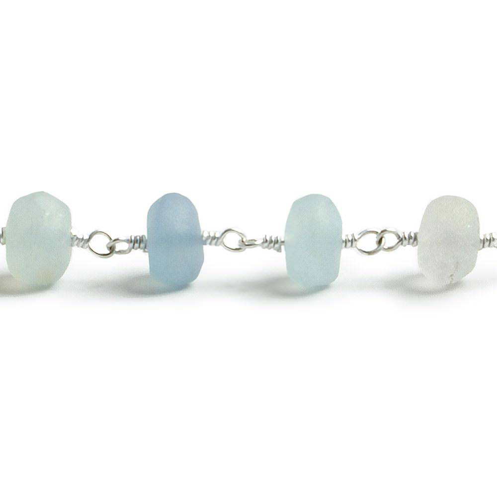 6-7mm Matte Beryl & Aqua rondelle Silver Chain by the foot 30 pieces (ONLINE ORDER ONLY)