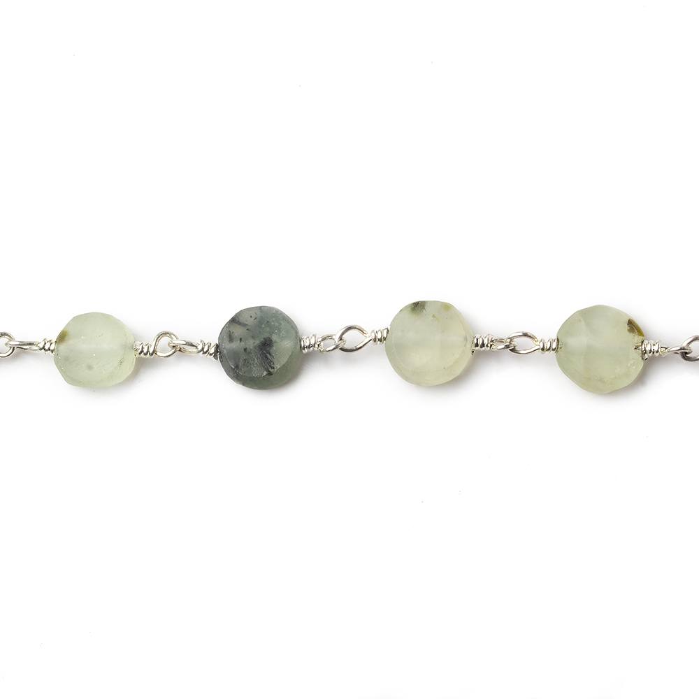 6-7mm Matte Dendritic Prehnite plain coin Silver plated Chain by the foot (ONLINE ORDER ONLY)